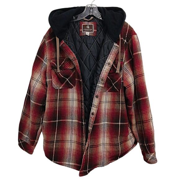 Legendary Outfitter Flannel Shirt Jacket Men Sz L Red Hood Grunge Quilt Lined - Picture 1 of 16
